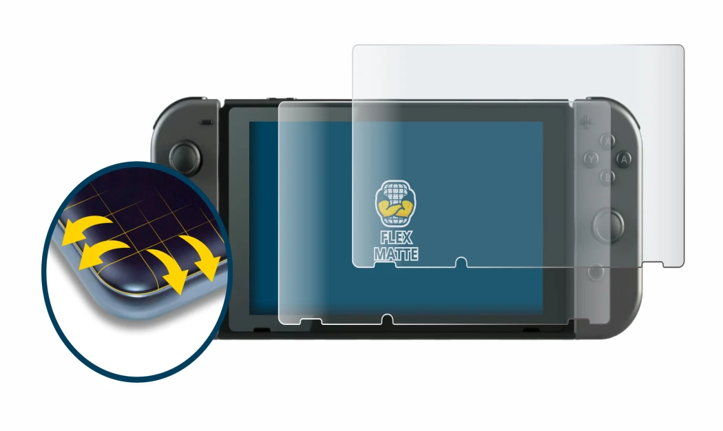 Image de l'appareil Nintendo Switch avec une grande variété de protections d'écran.