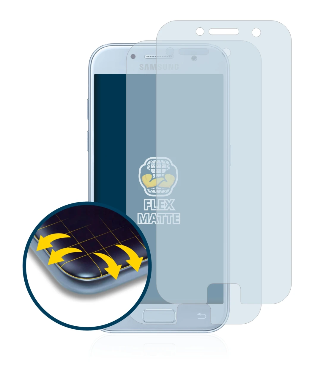 Image de l'appareil Samsung Galaxy A5 2017 avec une grande variété de protections d'écran.