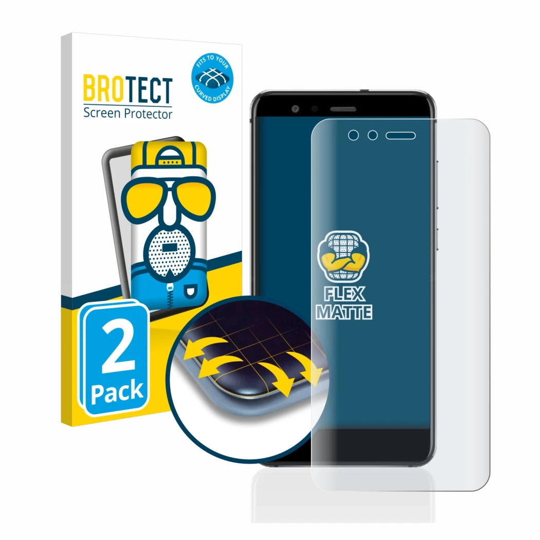 Face avant d’un emballage produit avec le logo de la marque BROTECT. À côté, l’appareil Huawei P10 Lite est représenté avec la