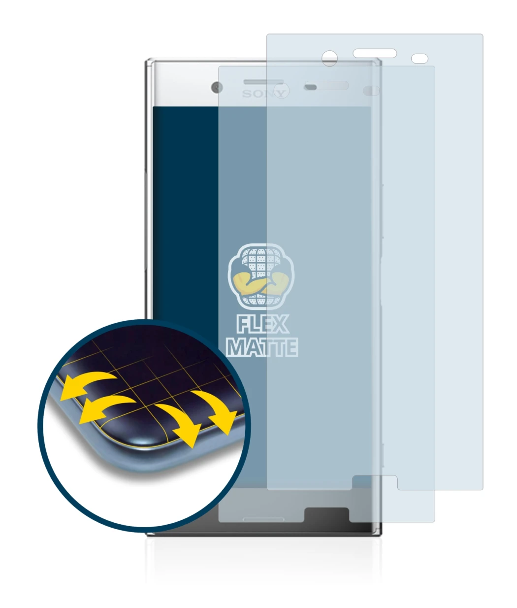 Image de l'appareil Sony Xperia XZ Premium avec une grande variété de protections d'écran.