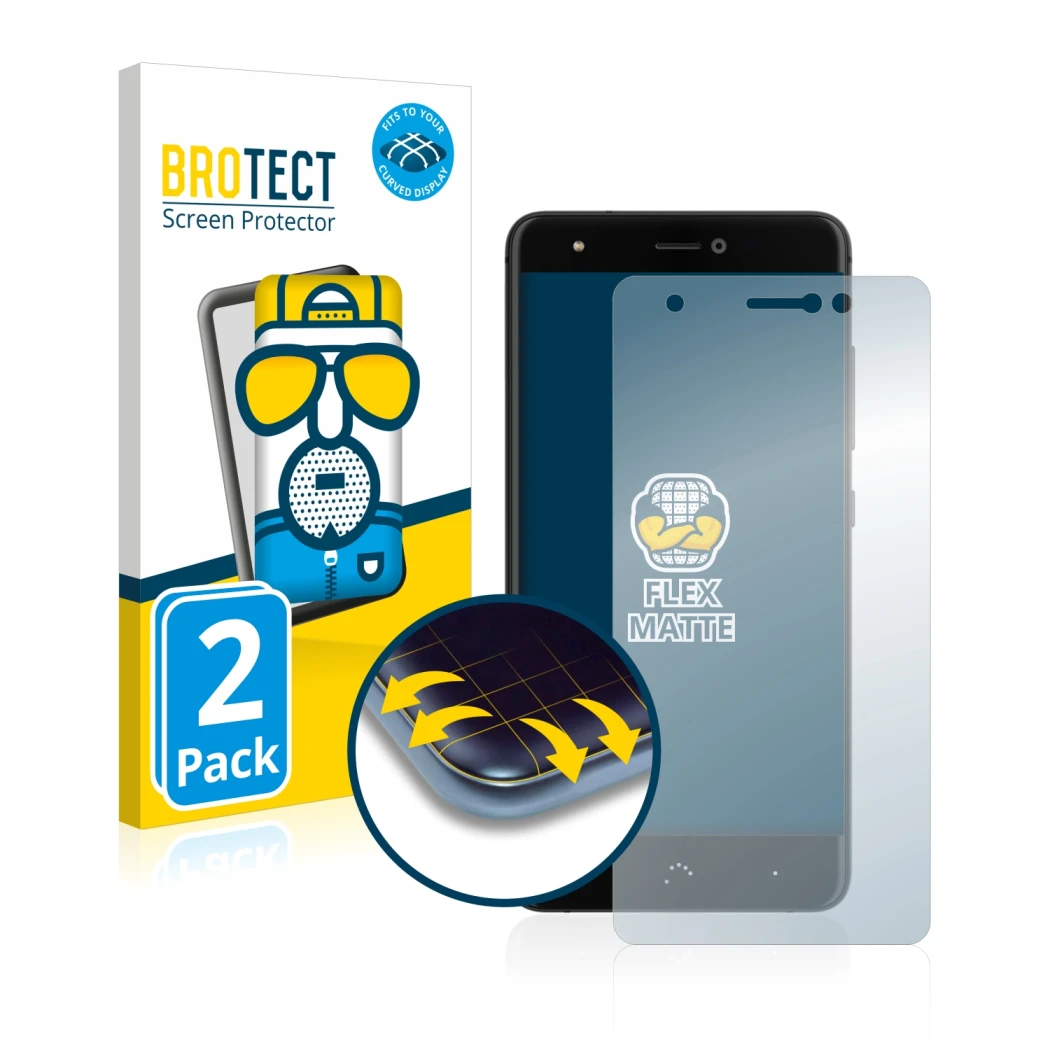Face avant d’un emballage produit avec le logo de la marque BROTECT. À côté, l’appareil BQ Aquaris X est représenté avec la pr