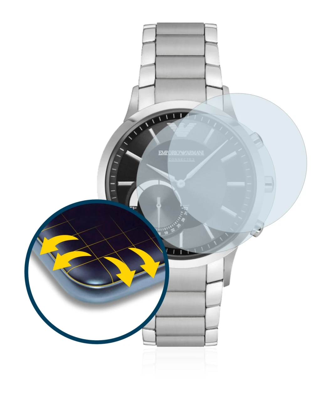 Image de l'appareil Emporio Armani Connected Smartwatch Hybrid avec une grande variété de protections d'écran.