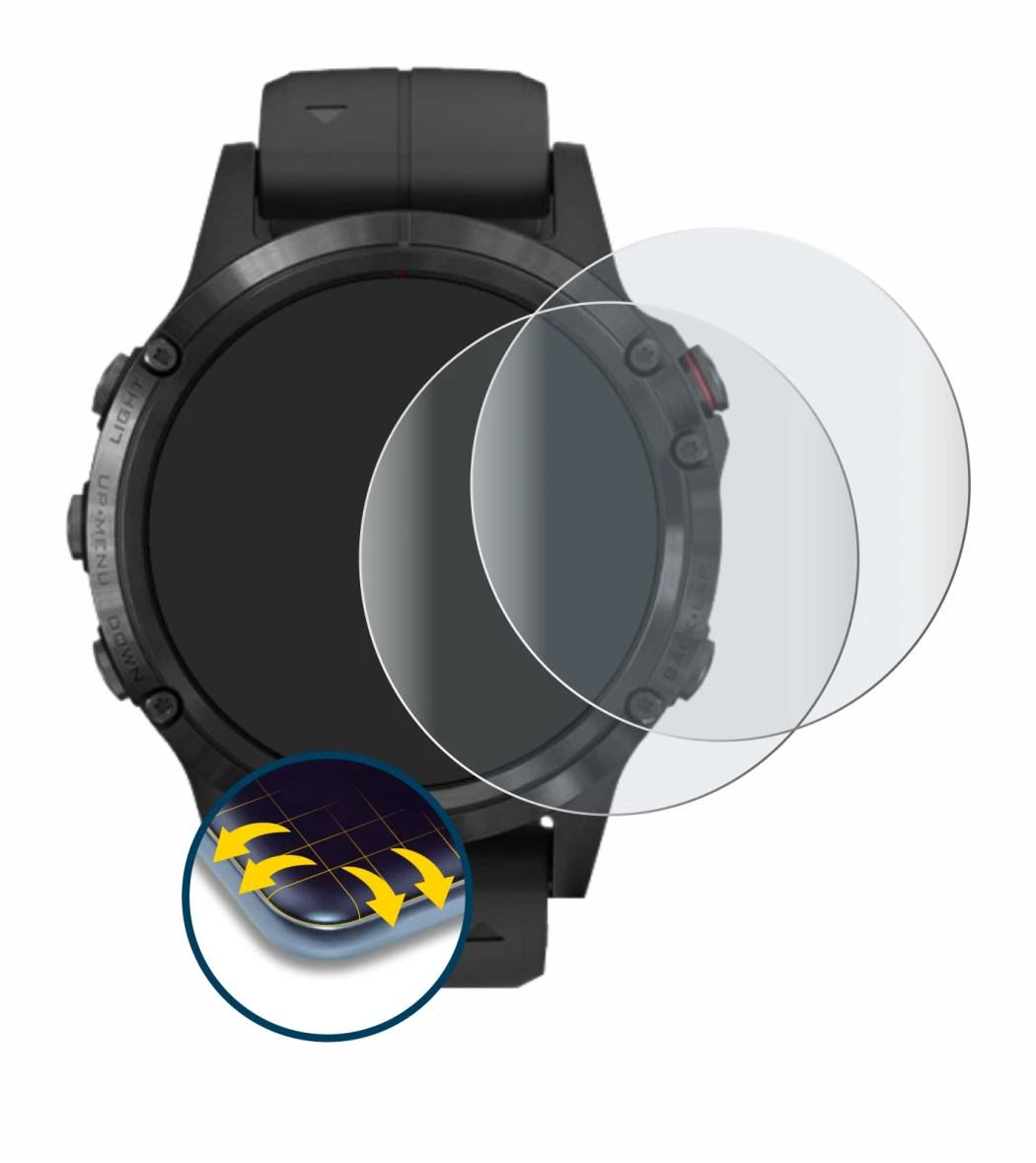 Image de l'appareil Garmin Fenix 5 Plus (47 mm) avec une grande variété de protections d'écran.