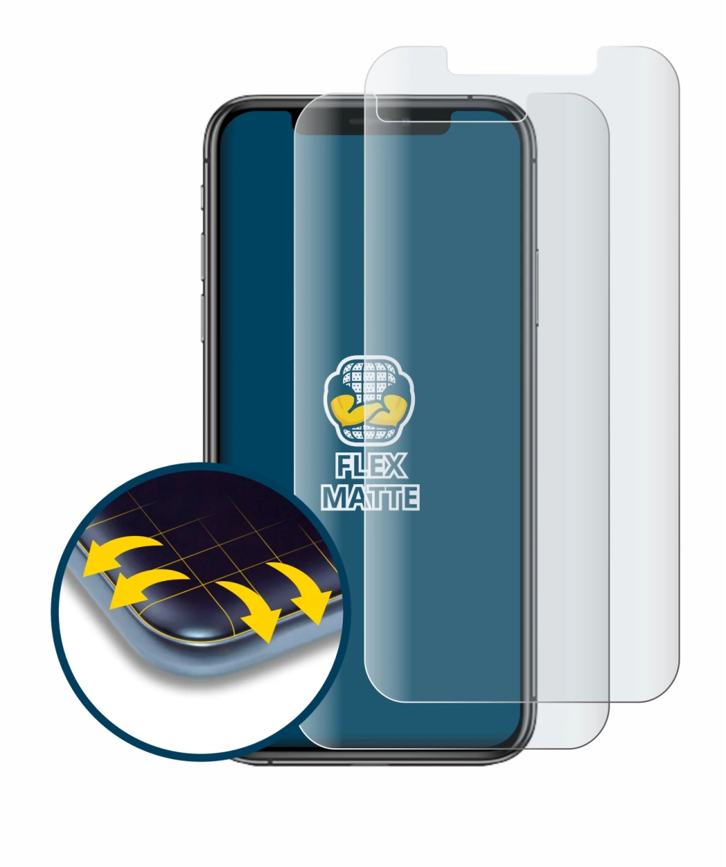 Image de l'appareil Apple iPhone Xs avec une grande variété de protections d'écran.