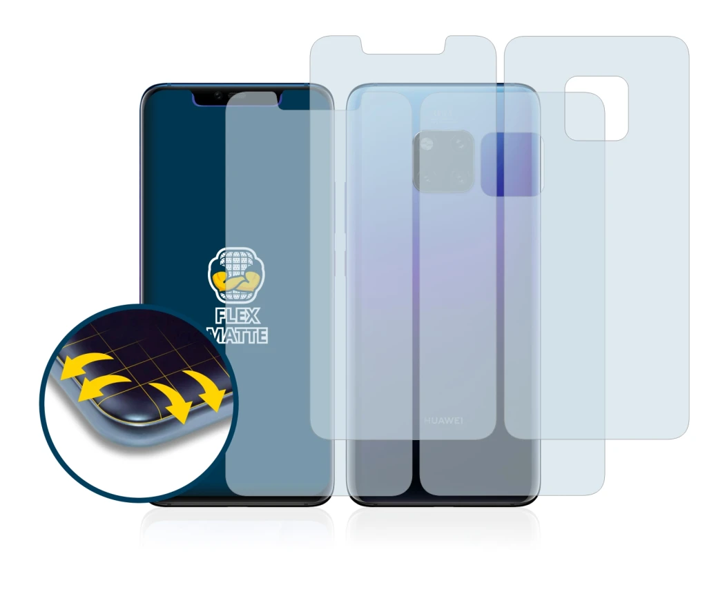 Image de l'appareil Huawei Mate 20 Pro (Avant+Arrière) avec une grande variété de protections d'écran.