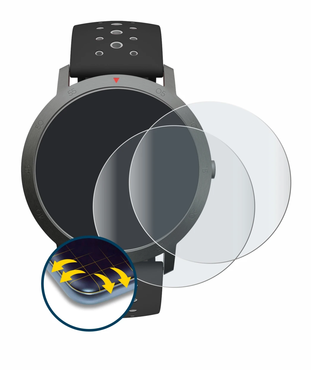 Image de l'appareil Withings Steel HR Sport (40 mm) avec une grande variété de protections d'écran.