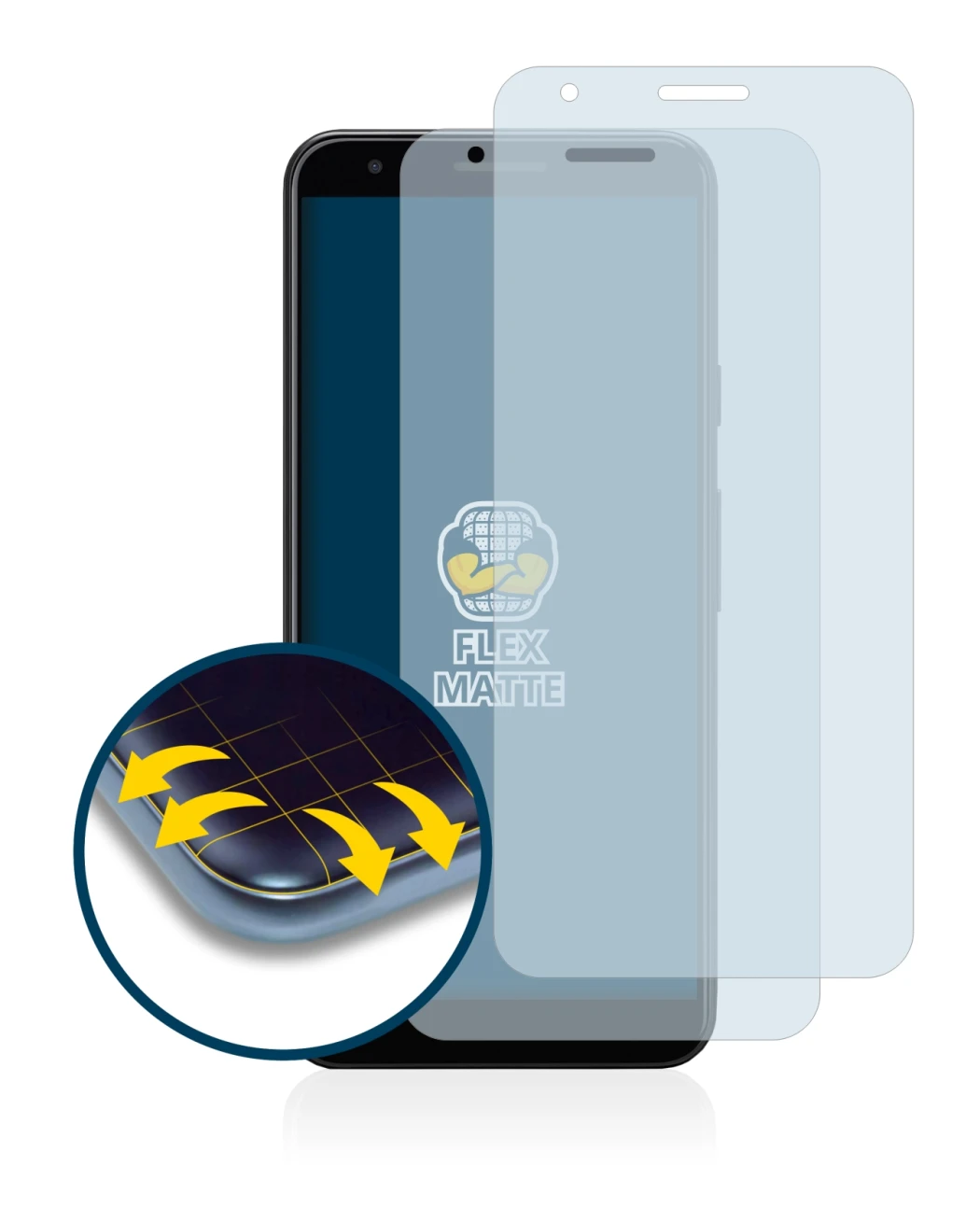 Image de l'appareil Google Pixel 3a XL avec une grande variété de protections d'écran.