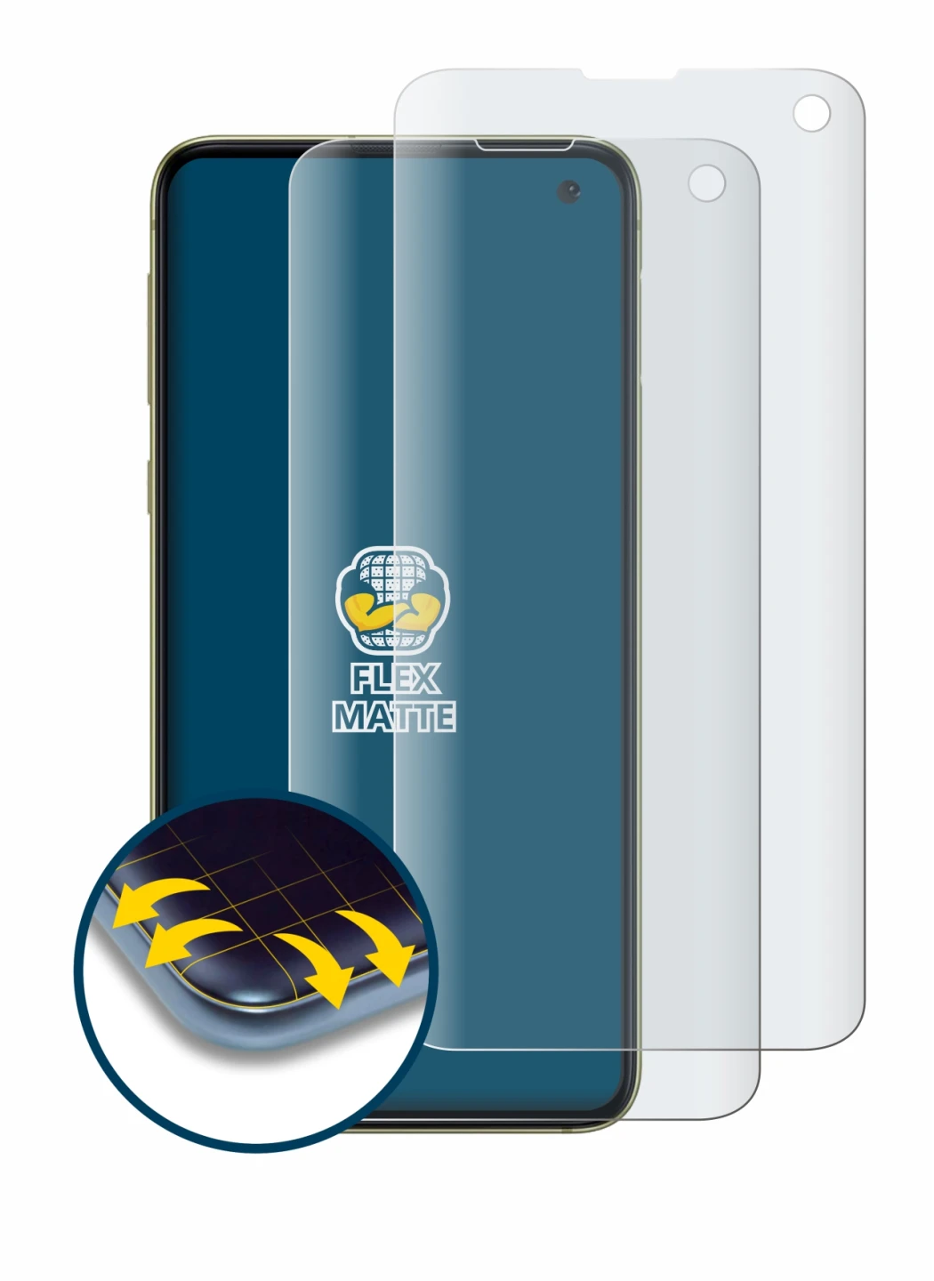 Image de l'appareil Samsung Galaxy S10e avec une grande variété de protections d'écran.