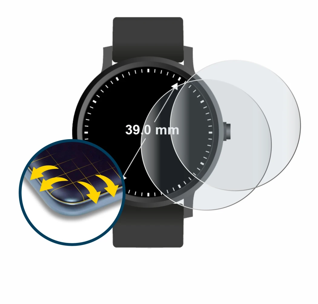 Image de l'appareil Circulaire Displays (ø: 39 mm) avec une grande variété de protections d'écran.