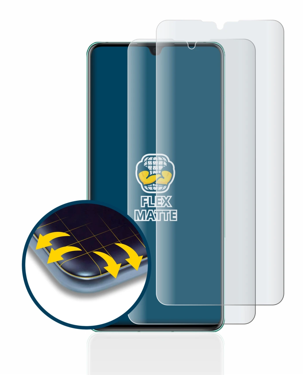 Image de l'appareil Huawei P30 avec une grande variété de protections d'écran.