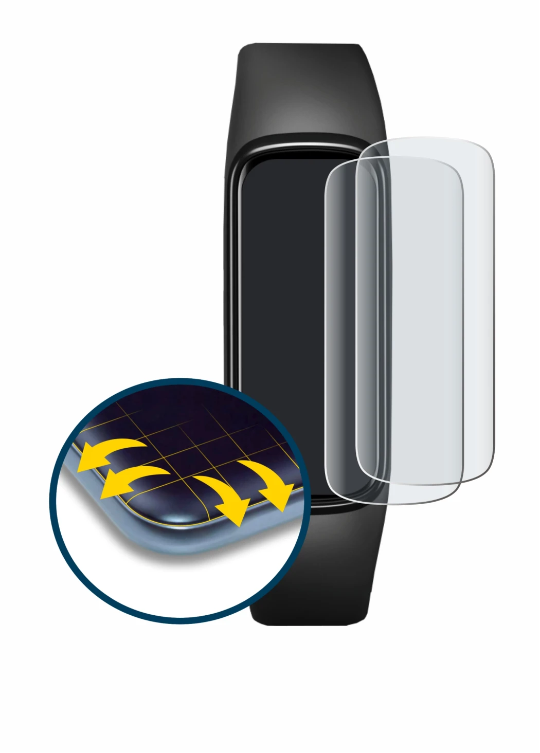 Image de l'appareil Samsung Galaxy Fit e avec une grande variété de protections d'écran.