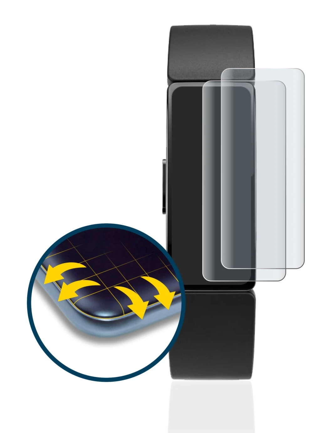 Image de l'appareil Fitbit Inspire avec une grande variété de protections d'écran.