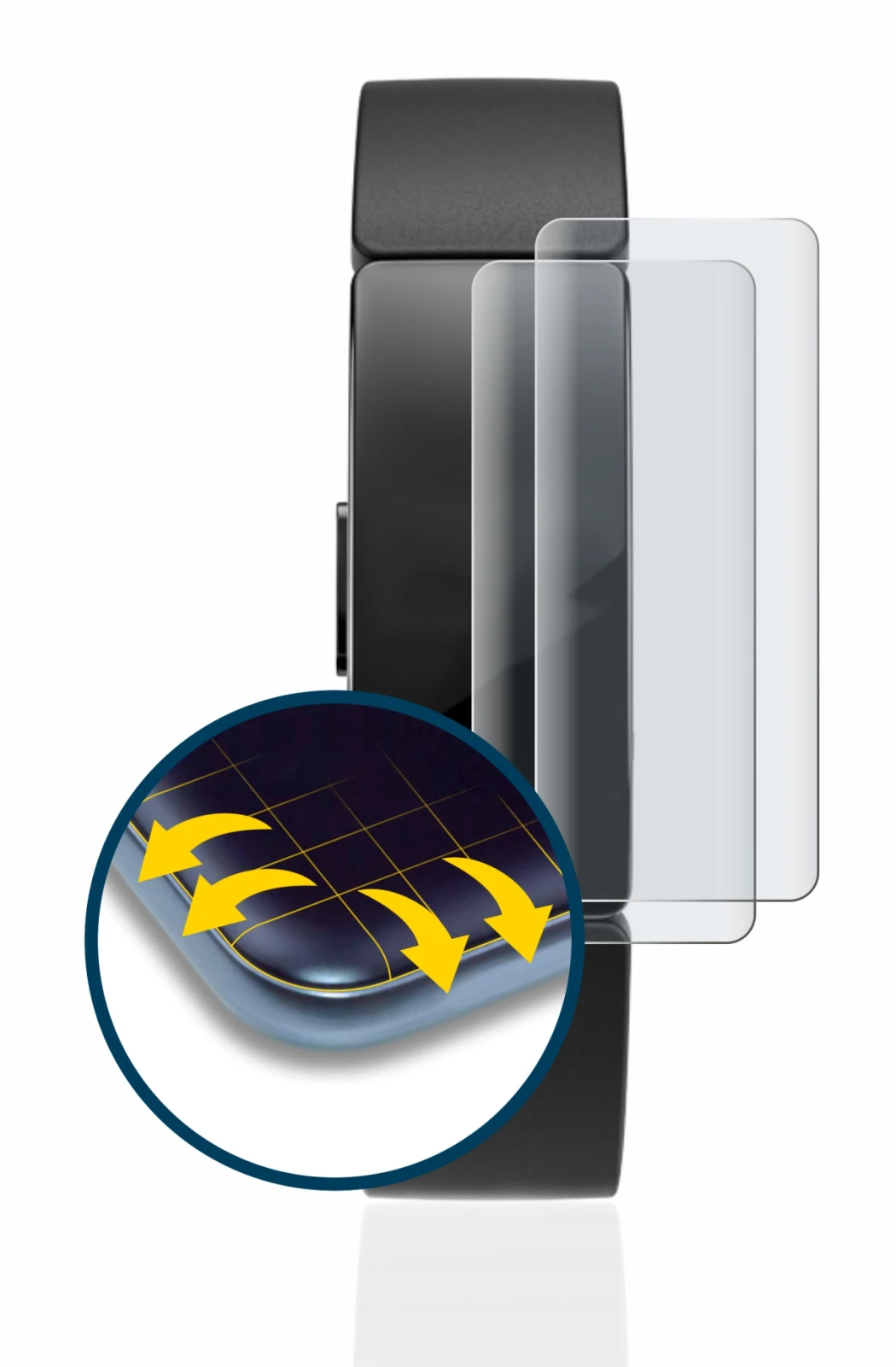 Image de l'appareil Fitbit Inspire HR avec une grande variété de protections d'écran.