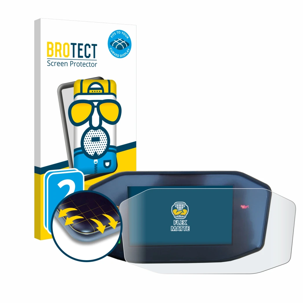 Face avant d’un emballage produit avec le logo de la marque BROTECT. À côté, l’appareil KTM 790 Duke est représenté avec la pr