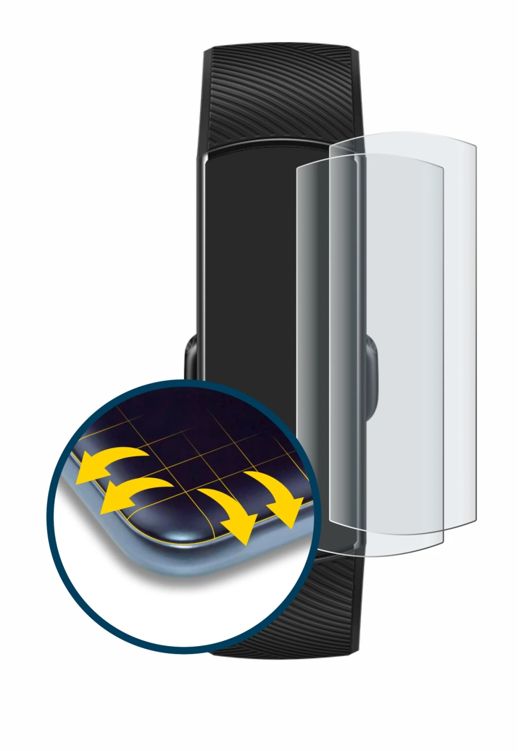 Image de l'appareil Honor Band 5 avec une grande variété de protections d'écran.