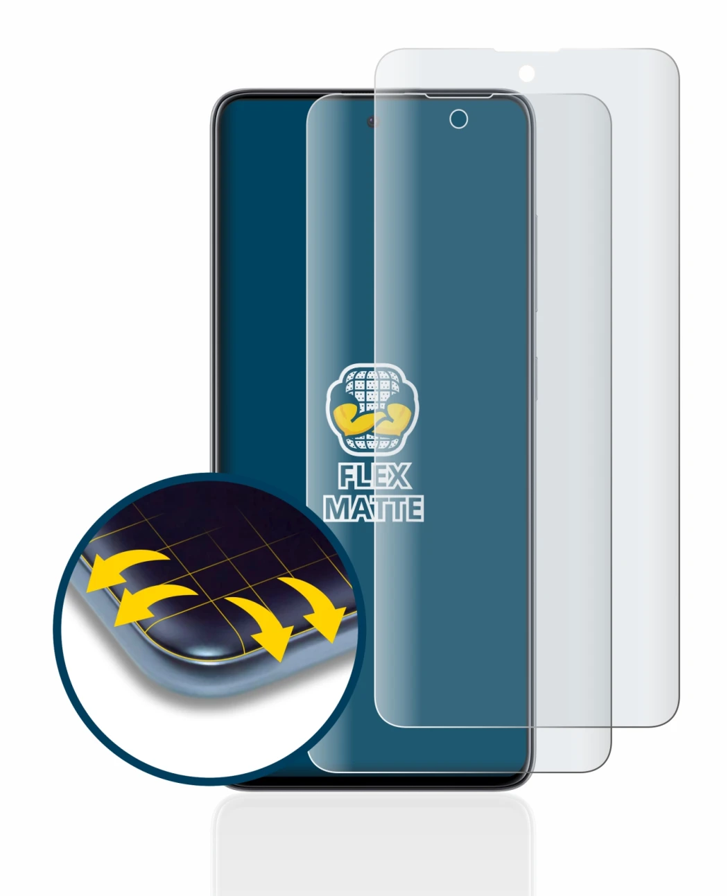 Image de l'appareil Samsung Galaxy A51 avec une grande variété de protections d'écran.