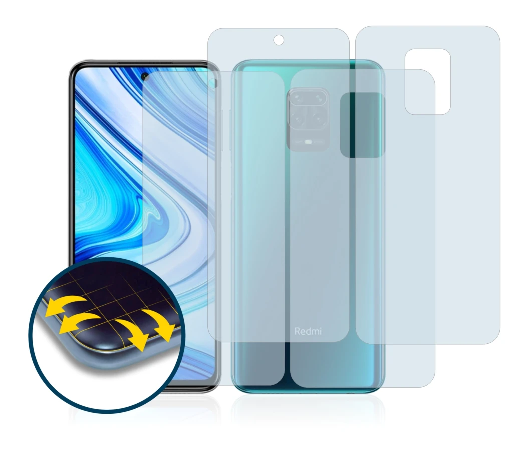 Image de l'appareil Xiaomi Redmi Note 9 Pro (Avant+Arrière) avec une grande variété de protections d'écran.
