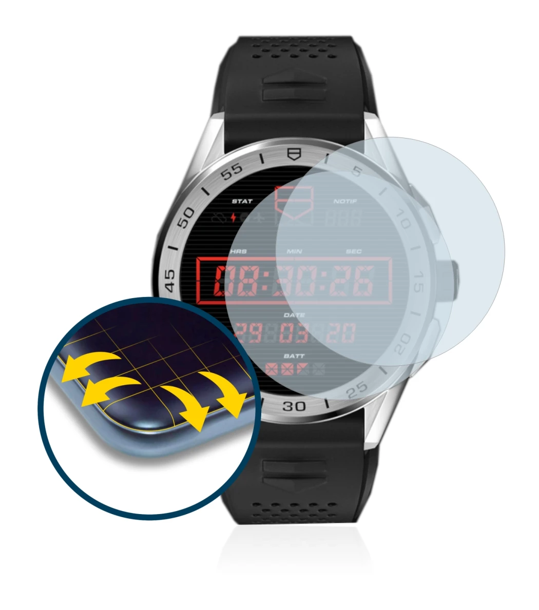 Image de l'appareil TAG Heuer Connected 2020 avec une grande variété de protections d'écran.