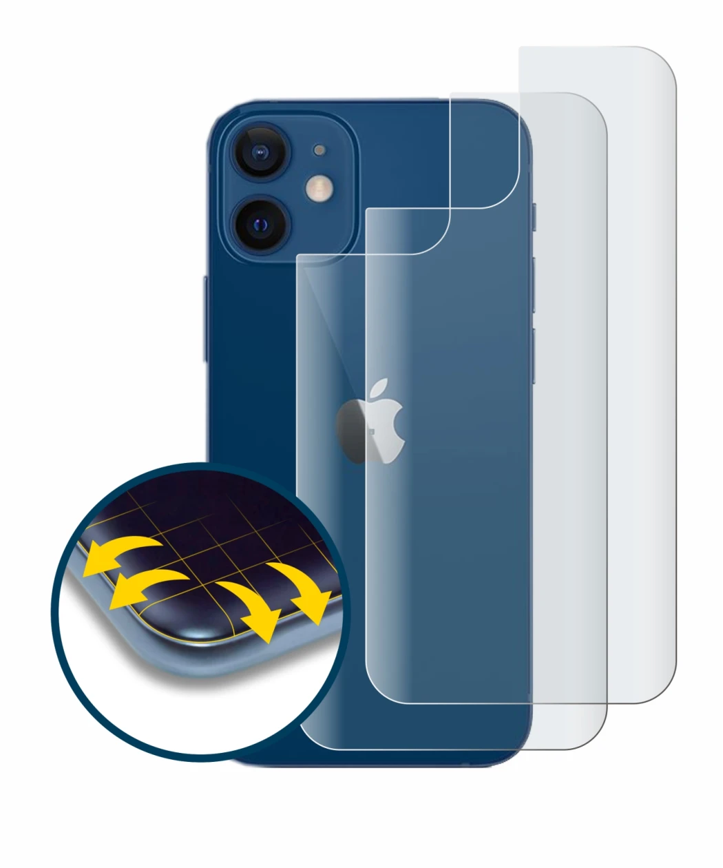 Image de l'appareil Apple iPhone 12 (Arrière) avec une grande variété de protections d'écran.