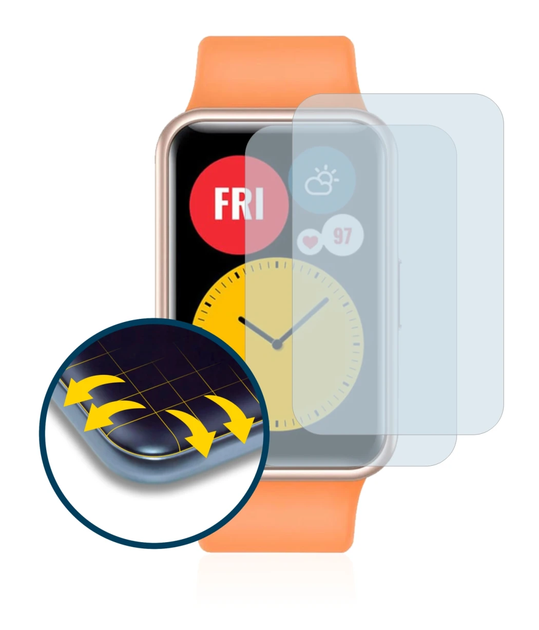 Image de l'appareil Huawei Watch Fit avec une grande variété de protections d'écran.