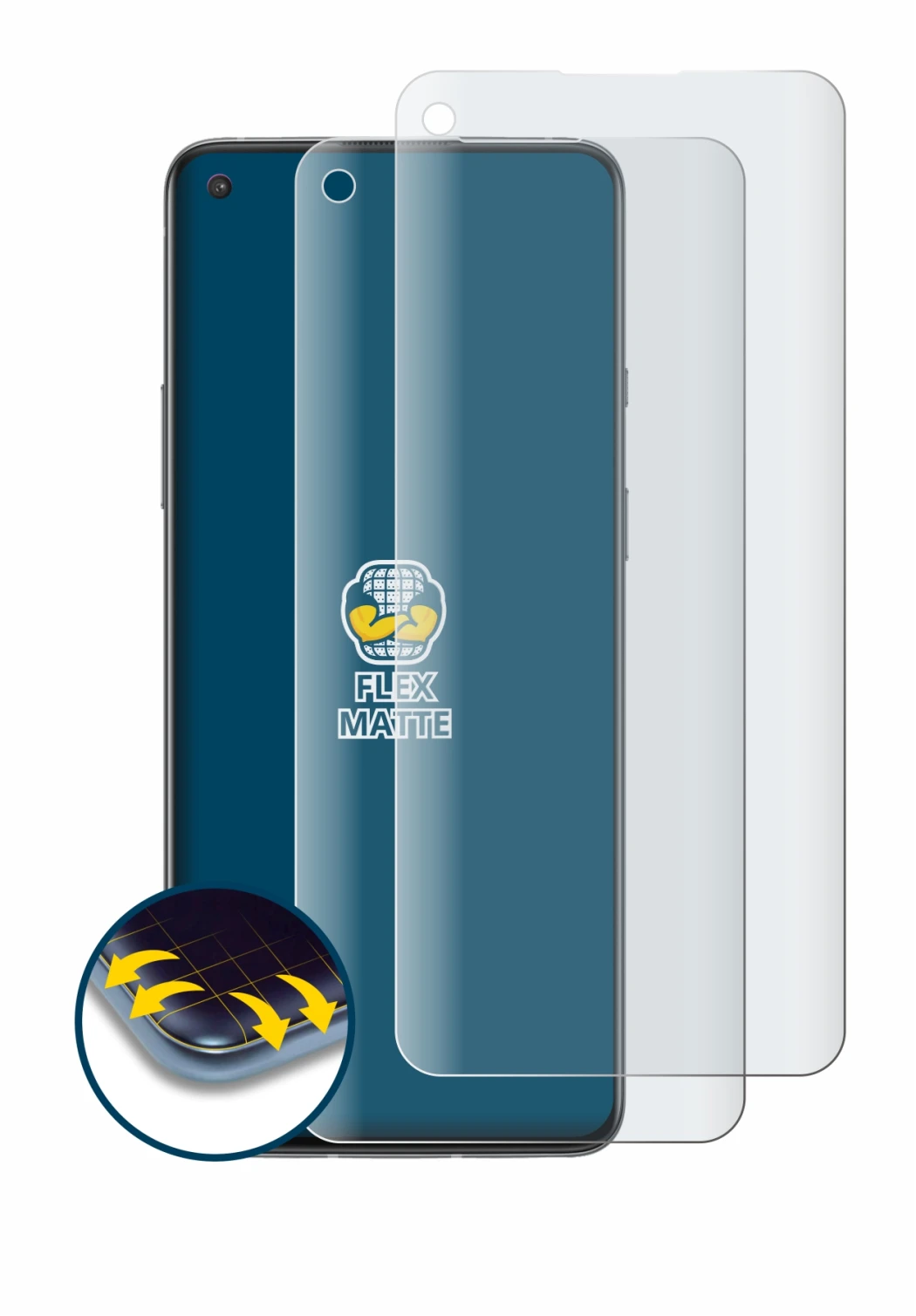 Image de l'appareil OnePlus 8T avec une grande variété de protections d'écran.