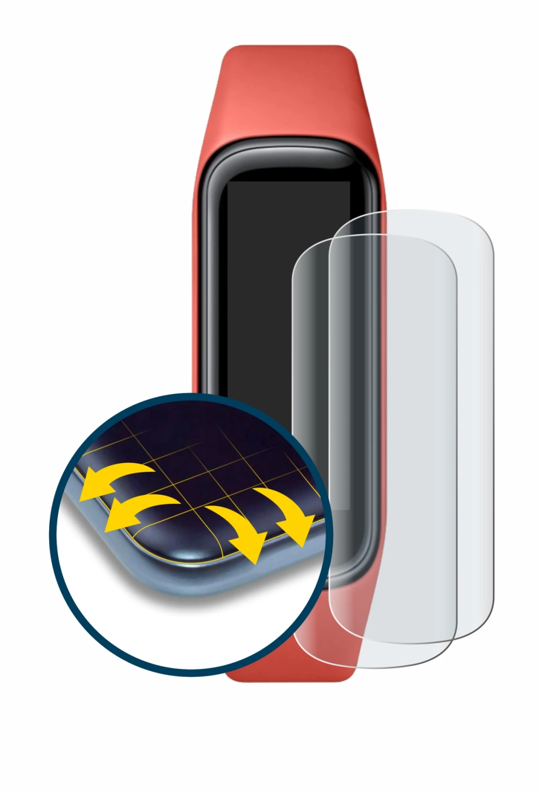 Image de l'appareil Samsung Galaxy Fit2 avec une grande variété de protections d'écran.