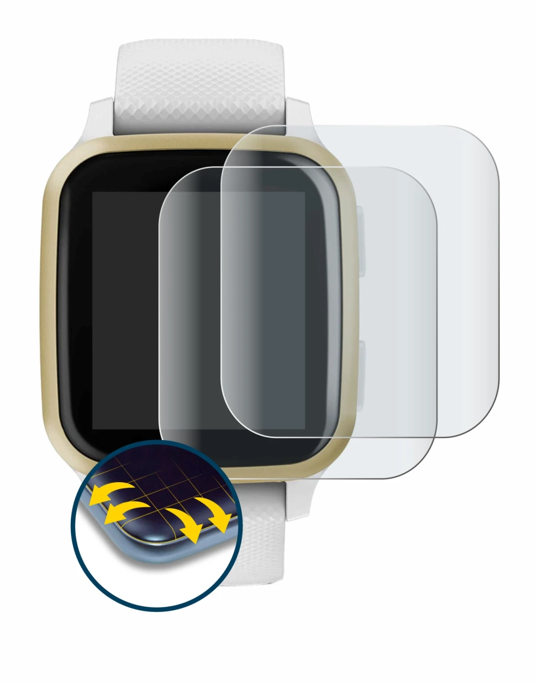 Image de l'appareil Garmin Venu Sq avec une grande variété de protections d'écran.