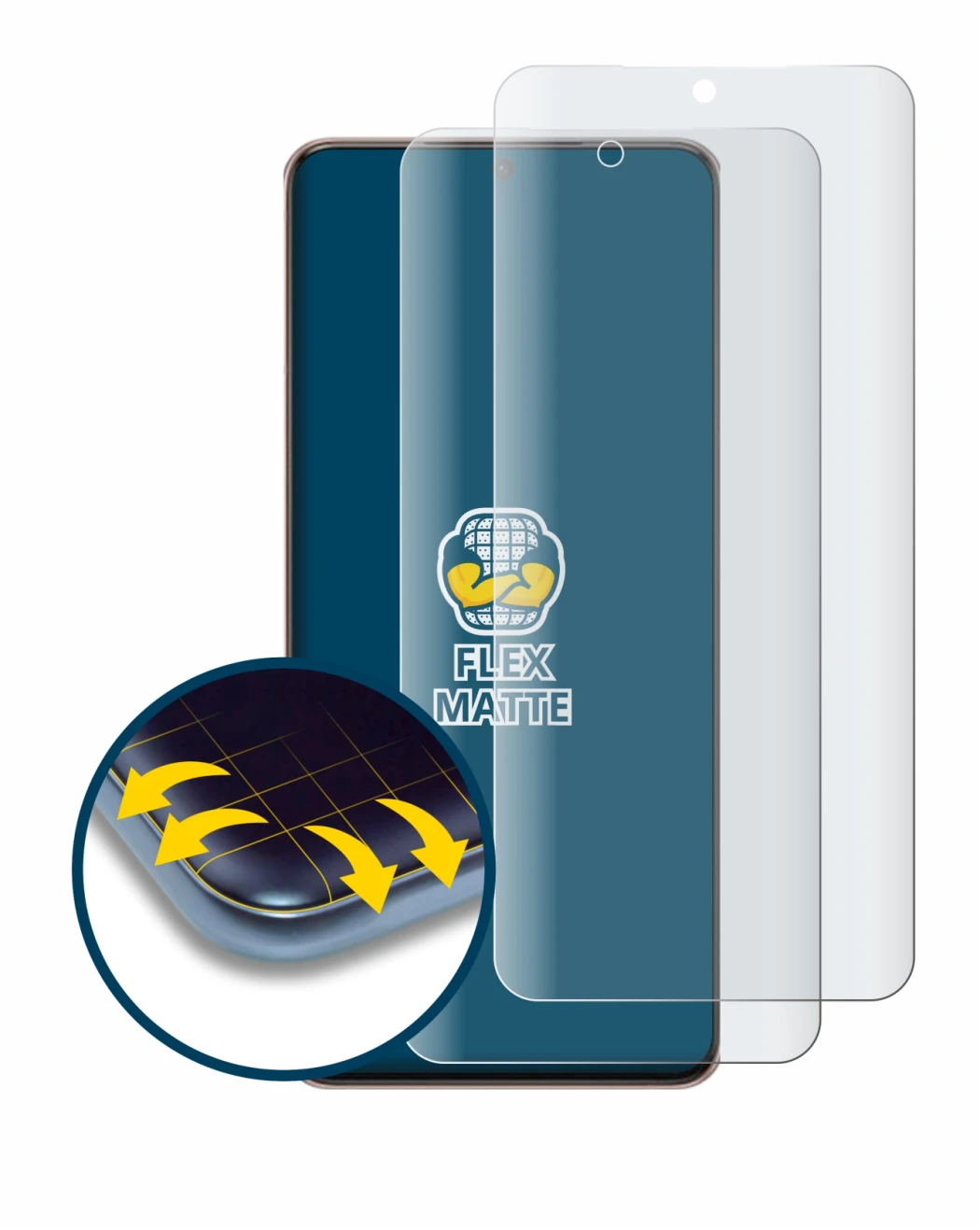 Image de l'appareil Samsung Galaxy S21 Plus 5G avec une grande variété de protections d'écran.