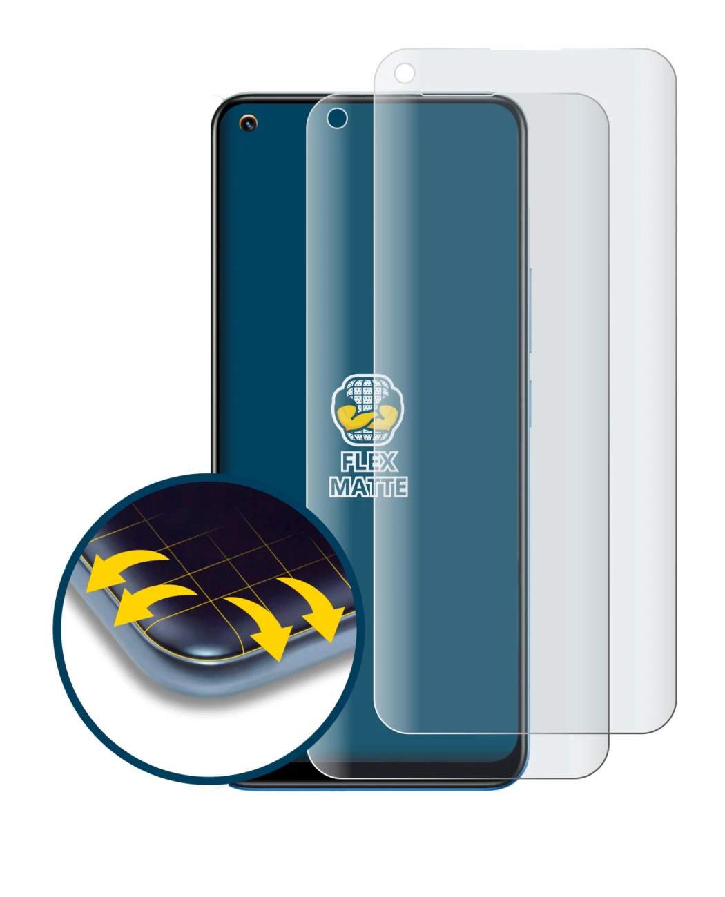 Image de l'appareil realme 8 avec une grande variété de protections d'écran.