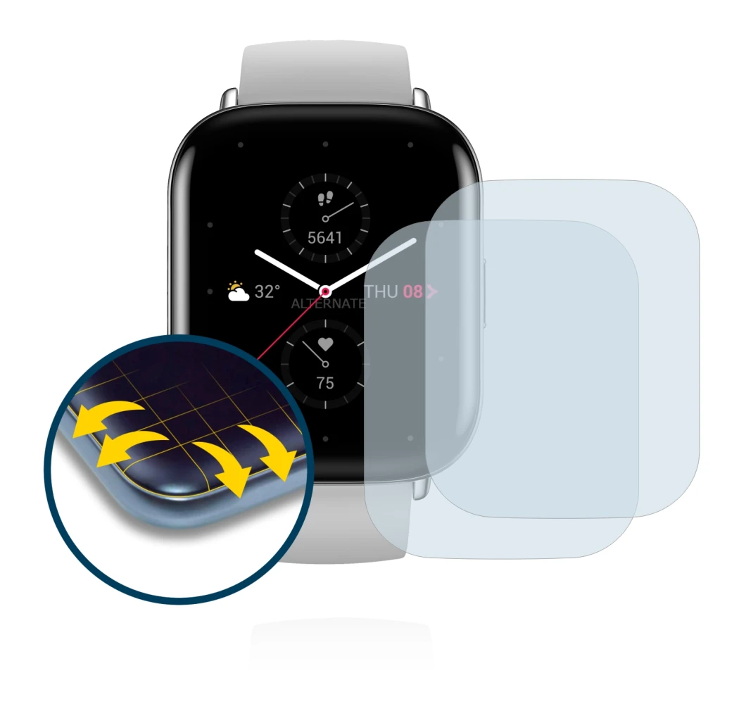 Image de l'appareil Huami Amazfit Zepp E Square avec une grande variété de protections d'écran.