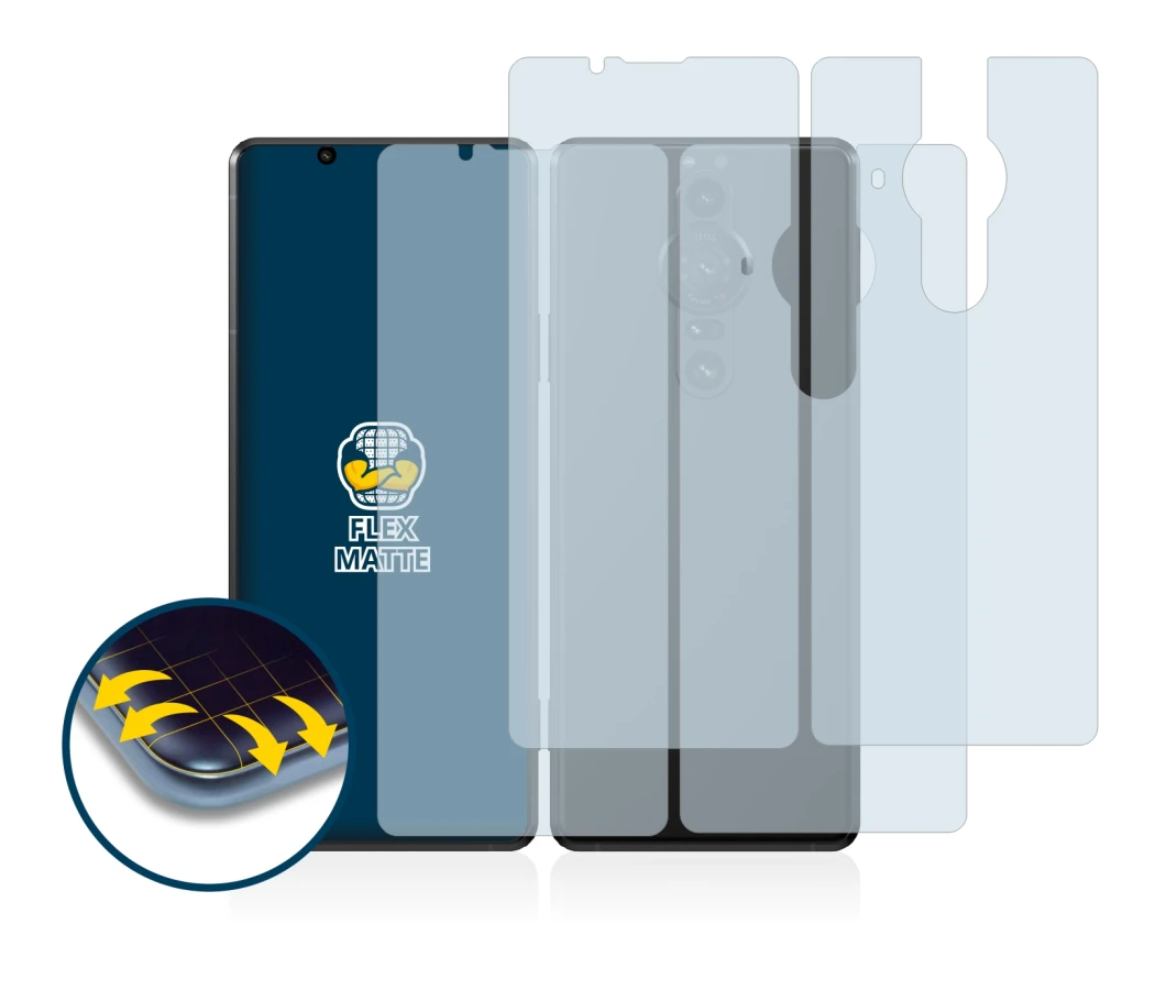 Image de l'appareil Sony Xperia Pro-I (Avant+Arrière) avec une grande variété de protections d'écran.