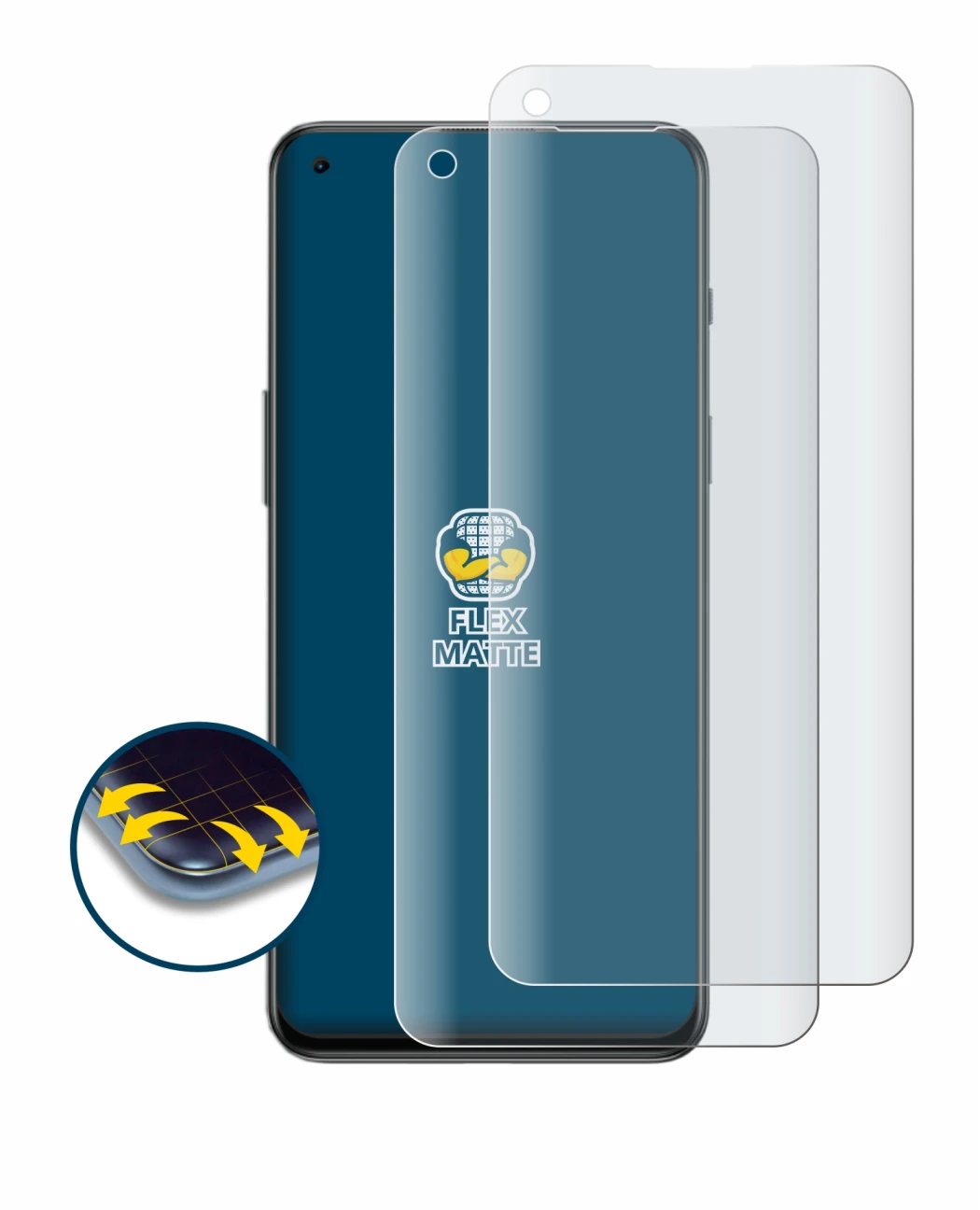 Image de l'appareil OnePlus Nord 2T 5G avec une grande variété de protections d'écran.