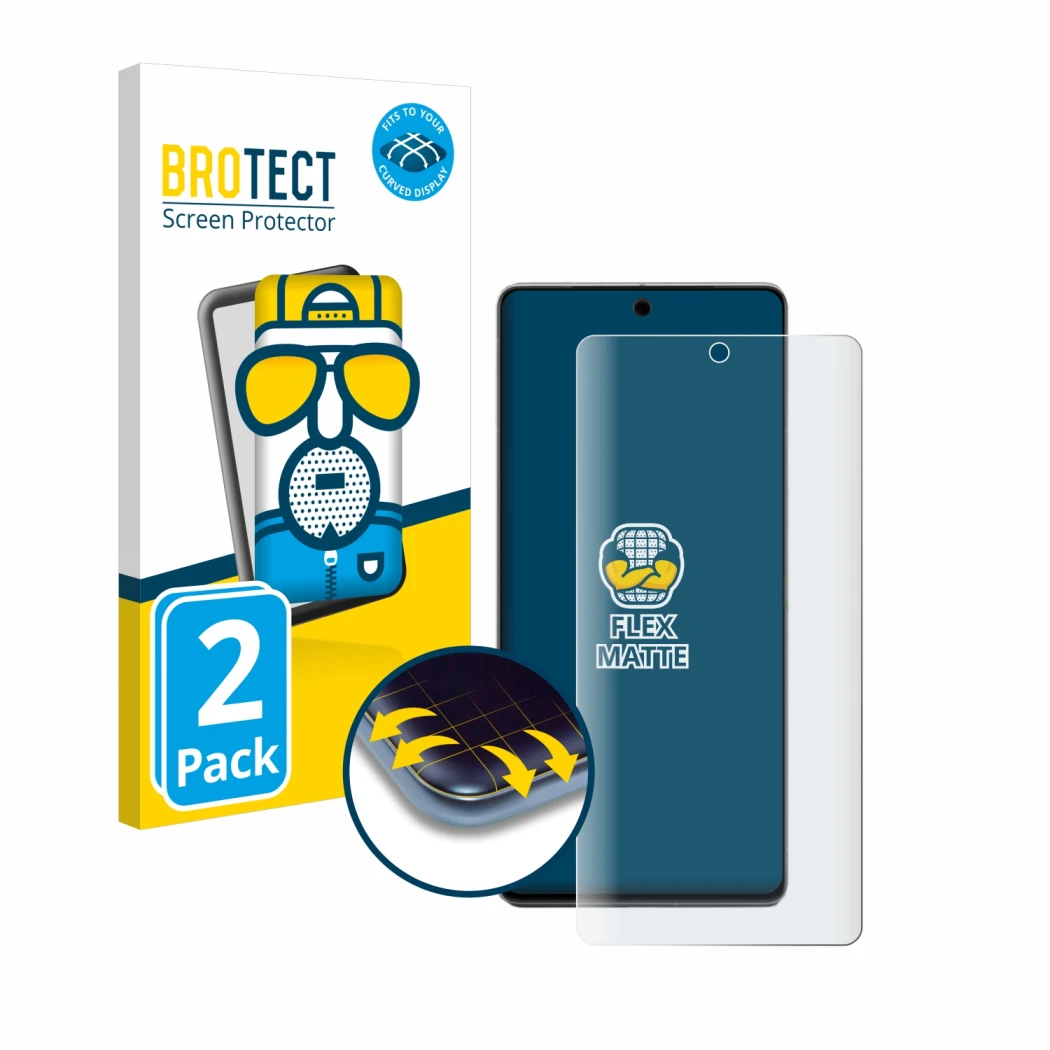 Face avant d’un emballage produit avec le logo de la marque BROTECT. À côté, l’appareil Google Pixel 7 Pro est représenté avec