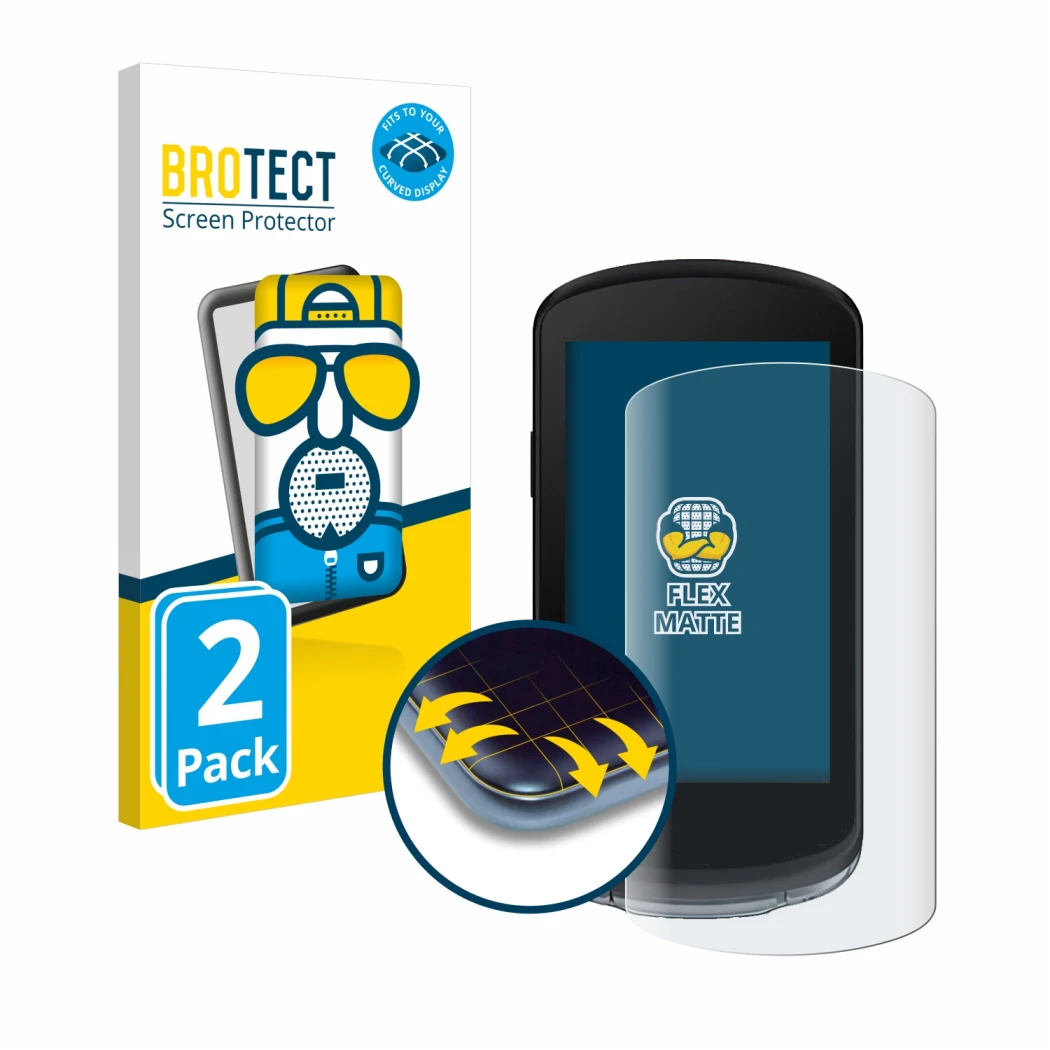 Face avant d’un emballage produit avec le logo de la marque BROTECT. À côté, l’appareil Garmin Edge 1040 est représenté avec l