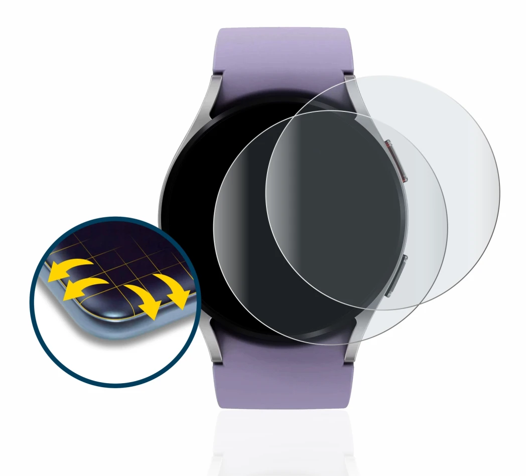 Image de l'appareil Samsung Galaxy Watch 5 (40mm) avec une grande variété de protections d'écran.