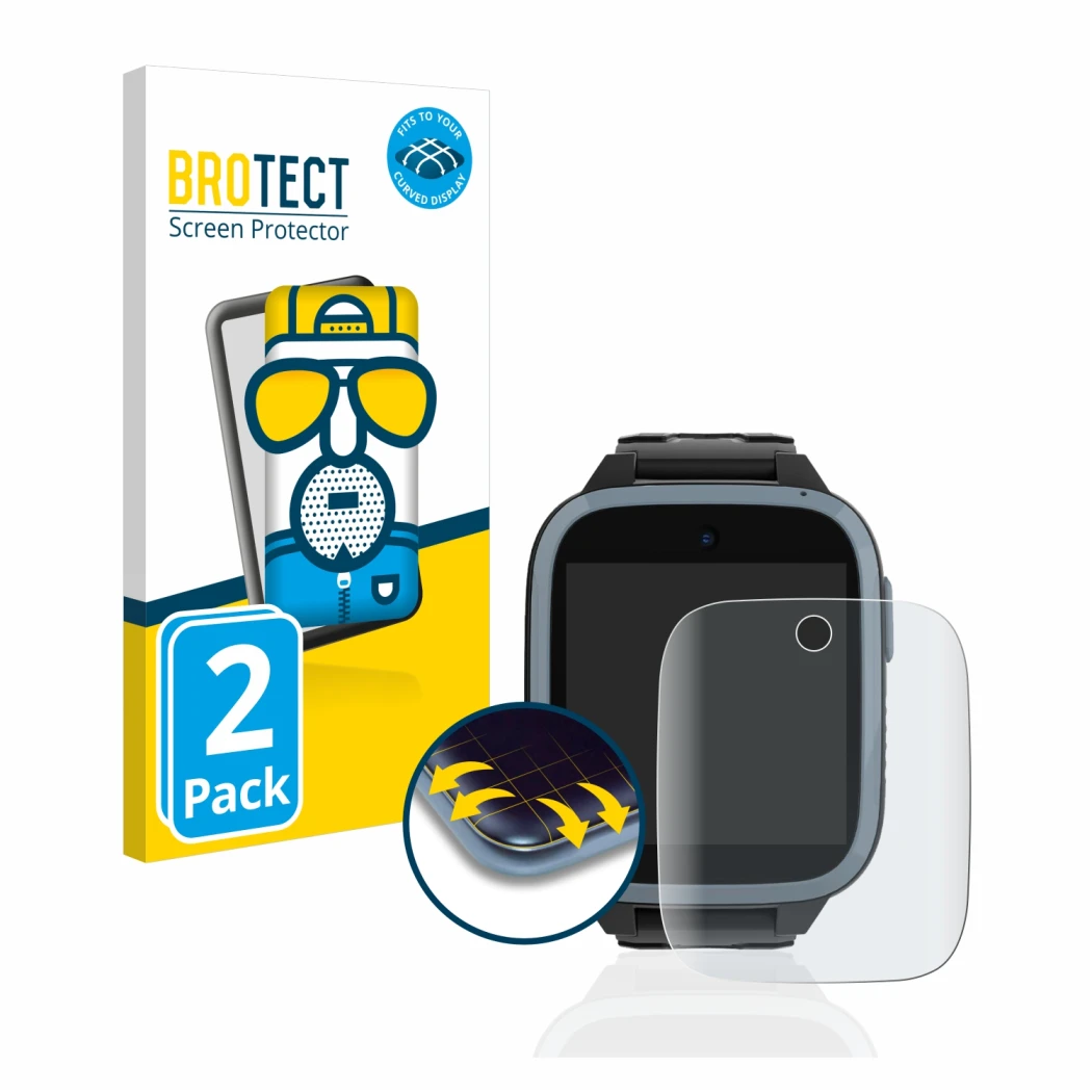 Face avant d’un emballage produit avec le logo de la marque BROTECT. À côté, l’appareil Xplora XGO3 (1ère Gen.) est représenté