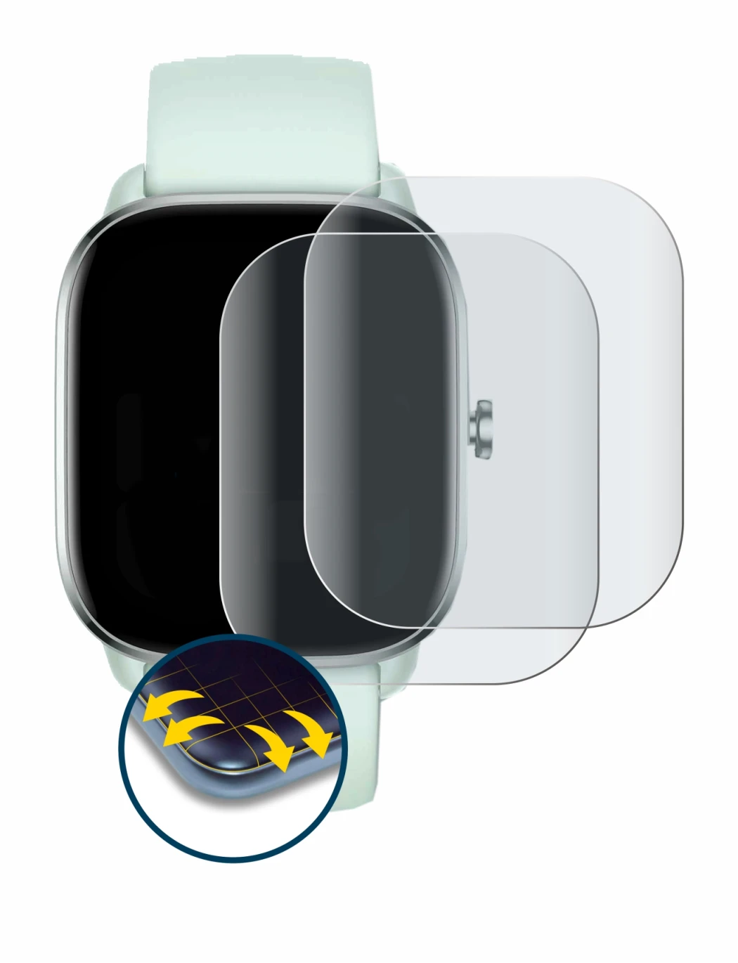 Image de l'appareil Huami Amazfit GTS 4 Mini avec une grande variété de protections d'écran.