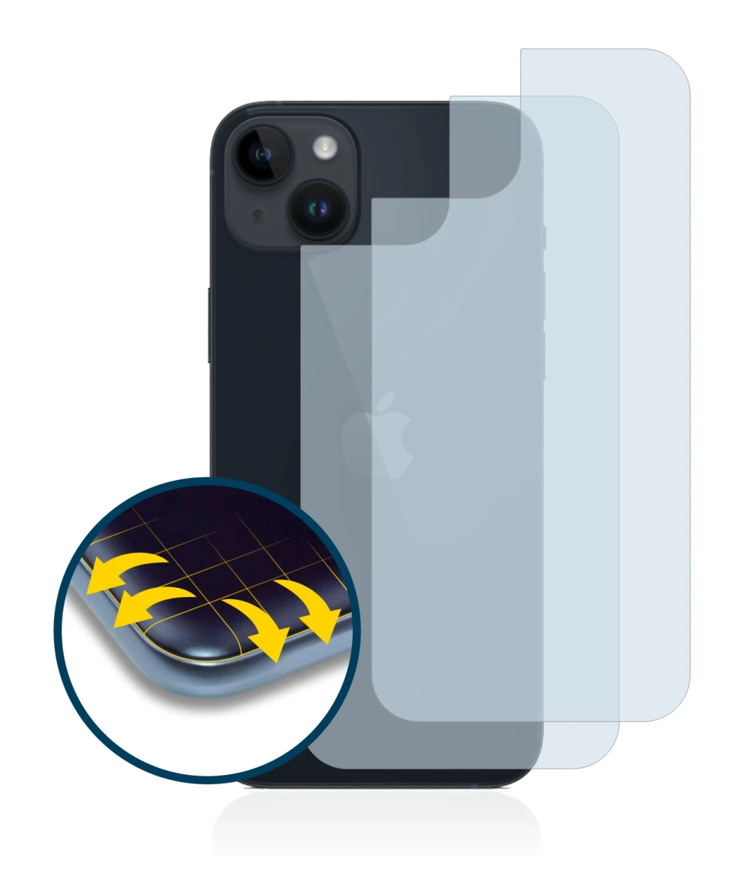 Image de l'appareil Apple iPhone 14 Plus (Arrière) avec une grande variété de protections d'écran.