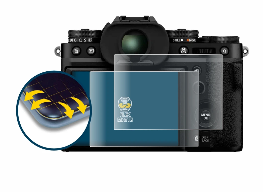 Image de l'appareil Fujifilm X-T5 avec une grande variété de protections d'écran.