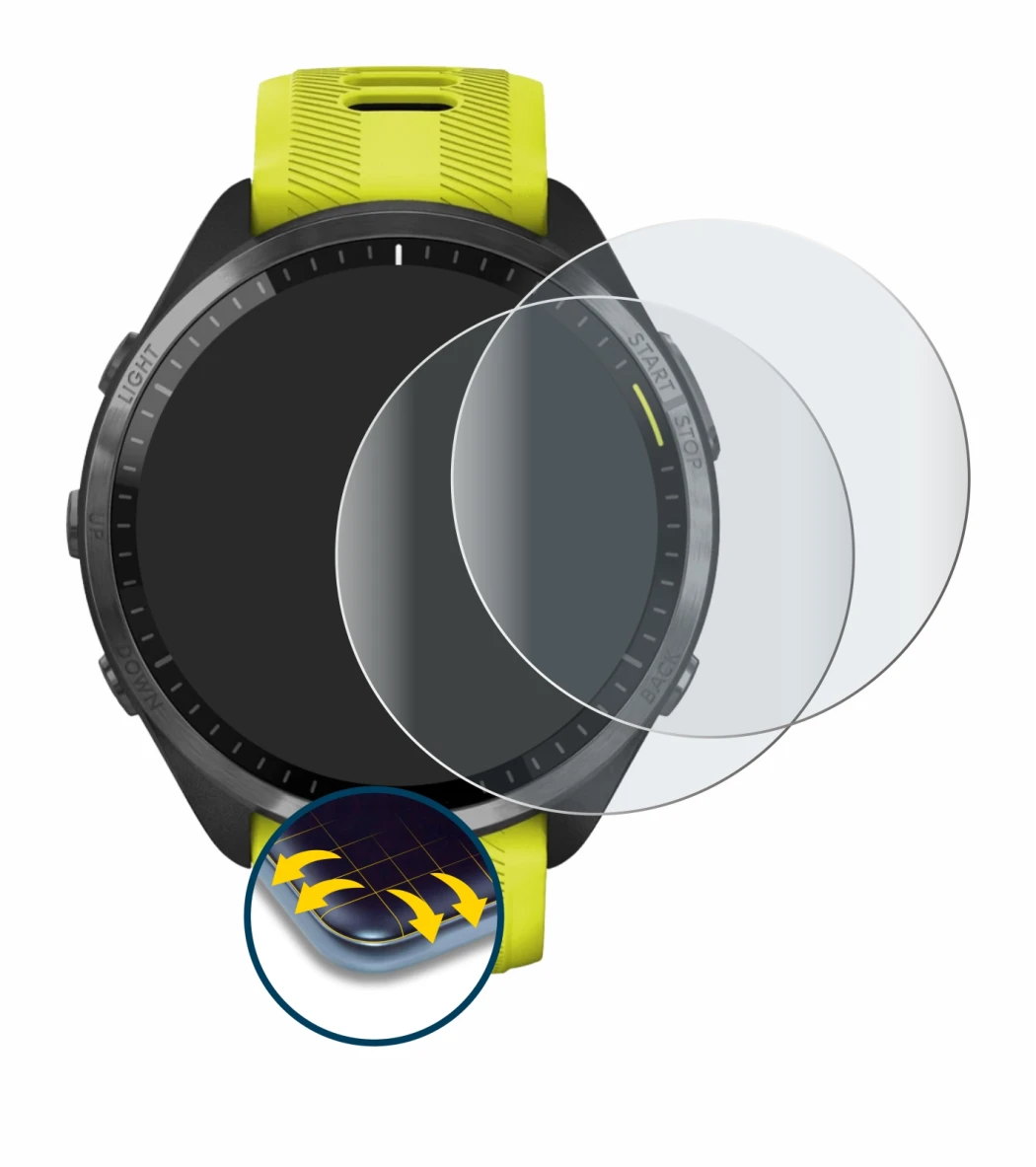 Image de l'appareil Garmin Forerunner 965 avec une grande variété de protections d'écran.