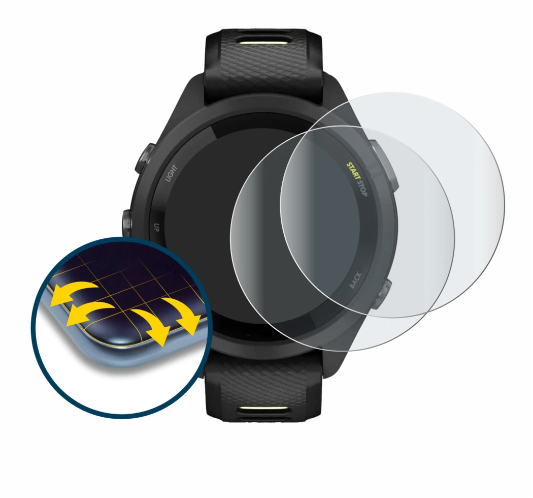 Image de l'appareil Garmin Forerunner 265S (42 mm) avec une grande variété de protections d'écran.