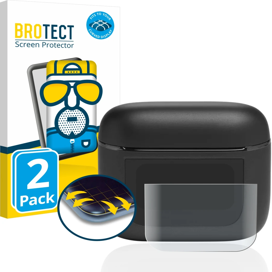 Face avant d’un emballage produit avec le logo de la marque BROTECT. À côté, l’appareil JBL Tour Pro 2 est représenté avec la