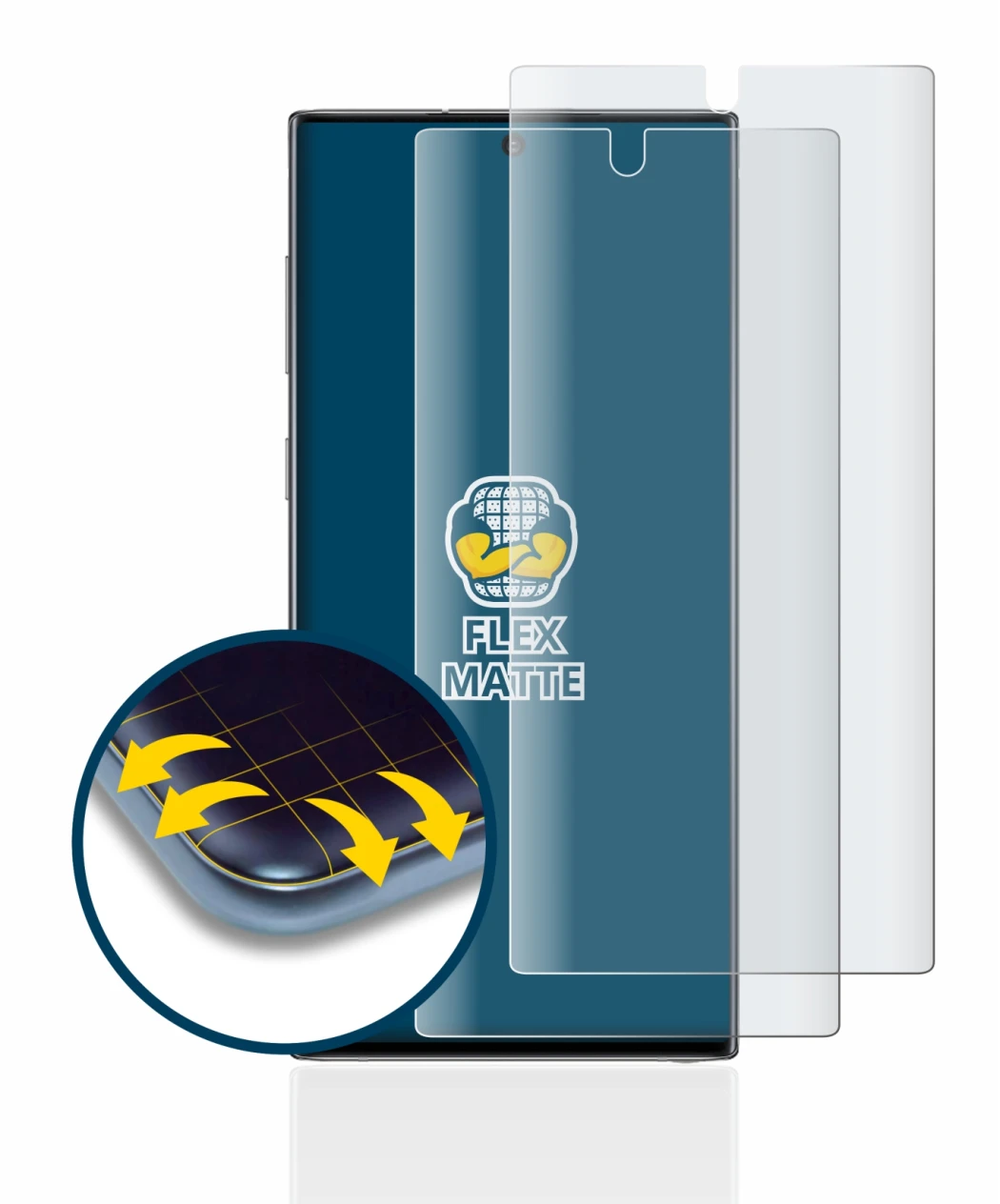 Image de l'appareil Samsung Galaxy Note 10 (case-friendly) avec une grande variété de protections d'écran.
