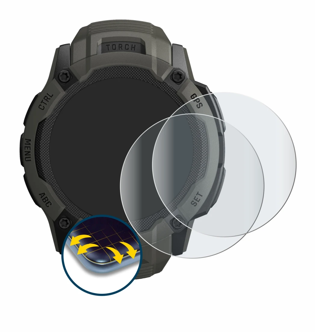 Image de l'appareil Garmin Instinct 2X Solar avec une grande variété de protections d'écran.