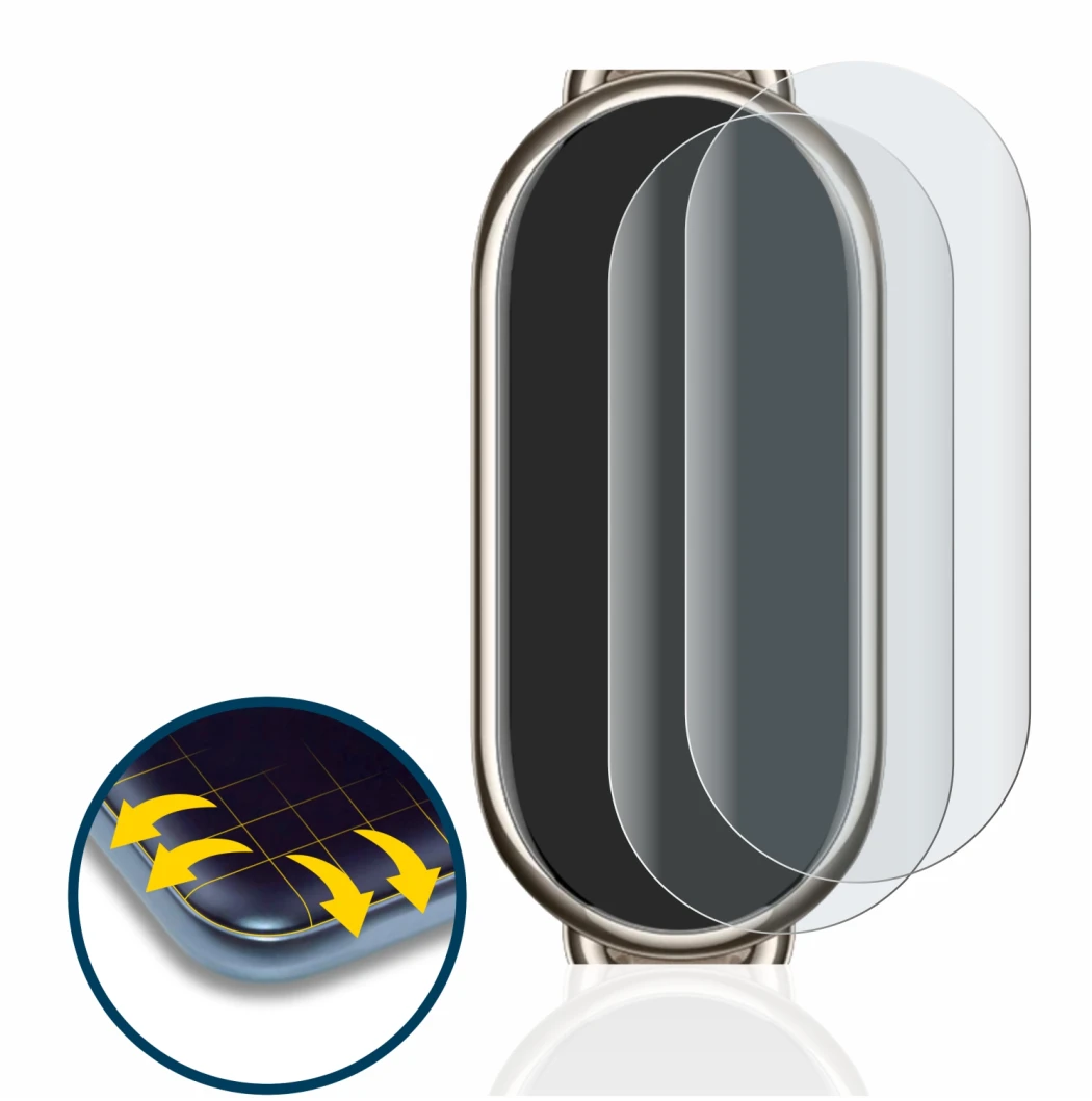 Image de l'appareil Xiaomi Mi Band 8 avec une grande variété de protections d'écran.