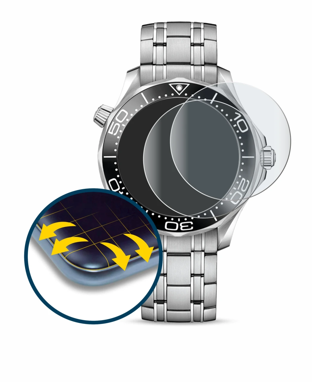 Image de l'appareil Omega Seamaster Diver 300M (42 mm) avec une grande variété de protections d'écran.