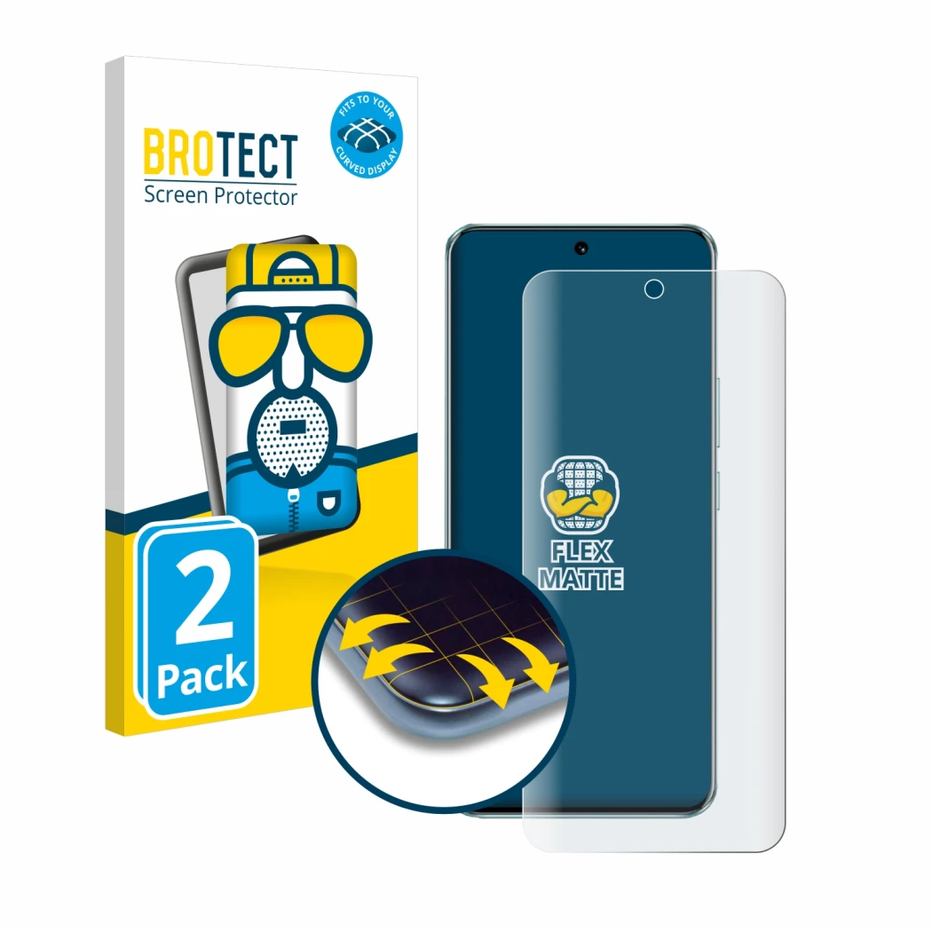 Face avant d’un emballage produit avec le logo de la marque BROTECT. À côté, l’appareil Honor 90 est représenté avec la protec