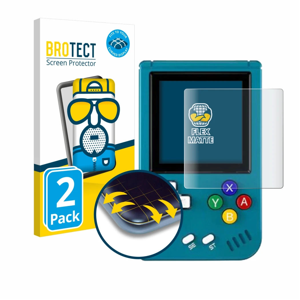 Face avant d’un emballage produit avec le logo de la marque BROTECT. À côté, l’appareil Anbernic RG Nano est représenté avec l