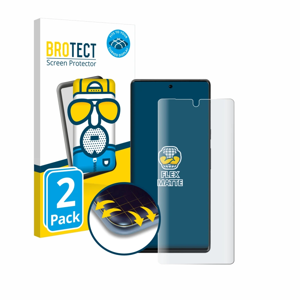 Face avant d’un emballage produit avec le logo de la marque BROTECT. À côté, l’appareil Google Pixel 6 Pro (case-friendly) est