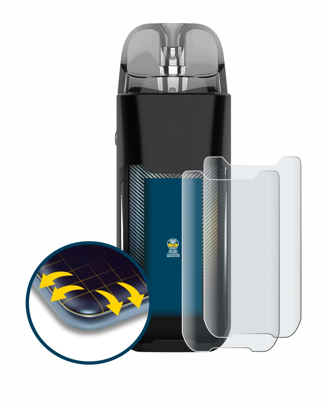 Image de l'appareil Vaporesso Luxe XR avec une grande variété de protections d'écran.